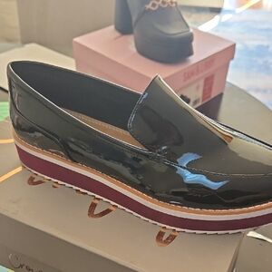 Crown Vintage Black Patent Leather Loafers with Purple Sole